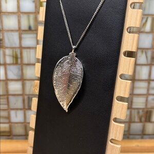 Long Silver Leaf Necklace